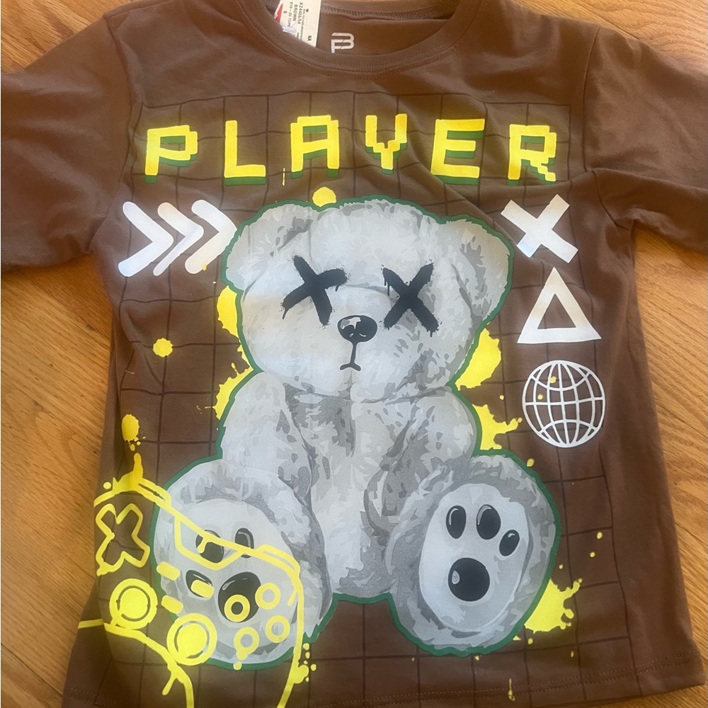 - Faded Black Brown Tee with Bear Graphic